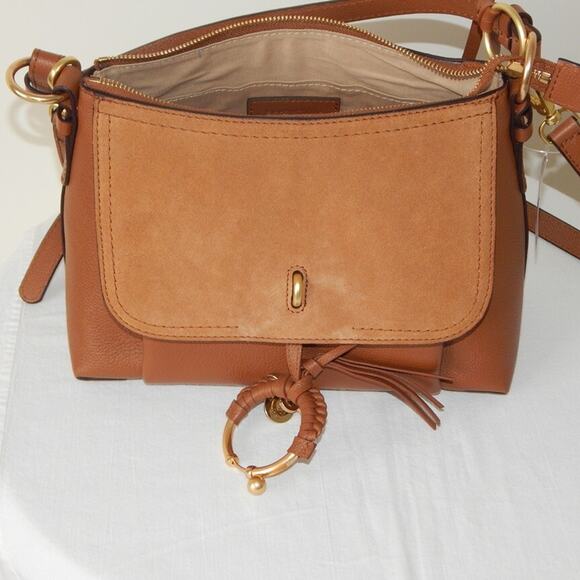 See By Chloe Joan Leather Suede Flap Top Zip Caramel Shoulder Bag Authentic NWT - Picture 12 of 16